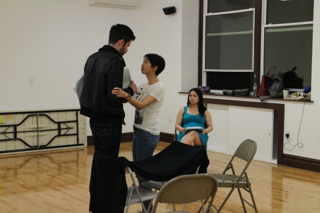 David Gazzo and Adelyne Liu rehearse 'Adventure,' while director Summer Dawn Hortillosa looks on